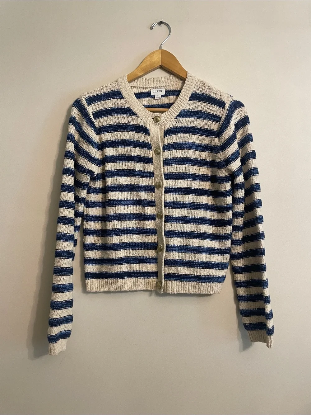 J.Crew Factory Striped Cardigan Sweater Women Size S  Blue White Cotton Button
